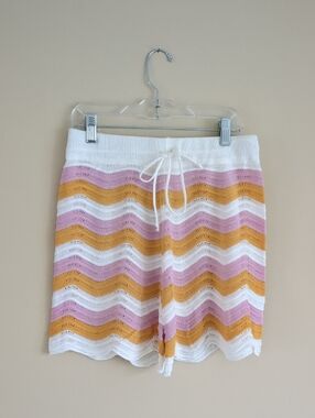 Small Pink Orange Cream Beach Coverup Pull-On  Shorts Pool Drawstring Waist